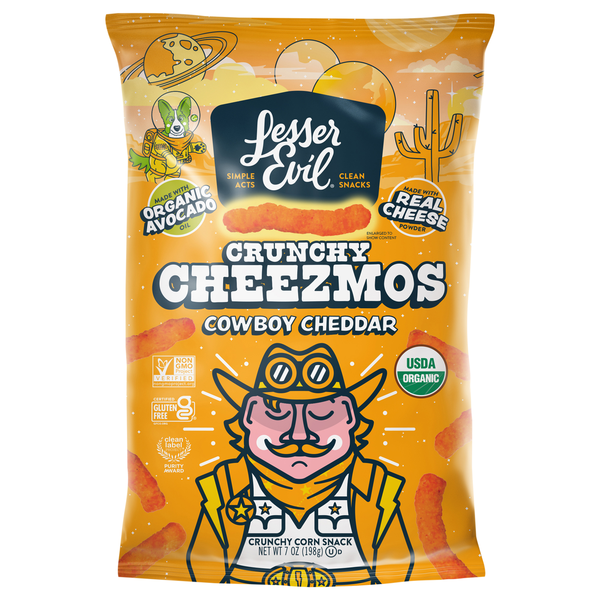 LesserEvil Organic Crunchy Cheezmos Cowboy Cheddar Corn Snacks