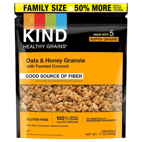 KIND Gluten Free Oats & Honey Fiber Granola w/Toasted Coconut Family Size