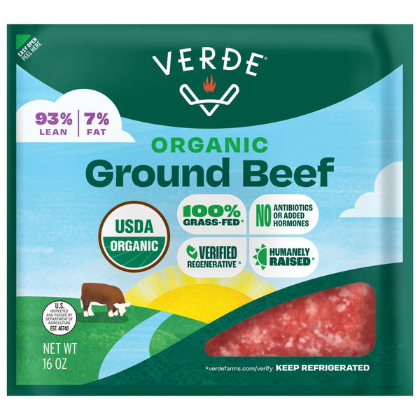 Verde Organic Grass-fed 93% Lean 7% Fat Ground Beef Fresh