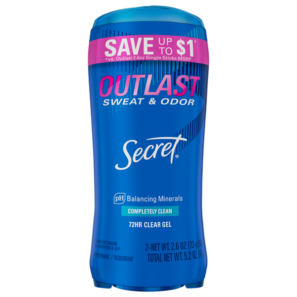 Secret Outlast Comp Clean Antiperspirant Deodorant Clear Gel 2.6 oz/2 ct