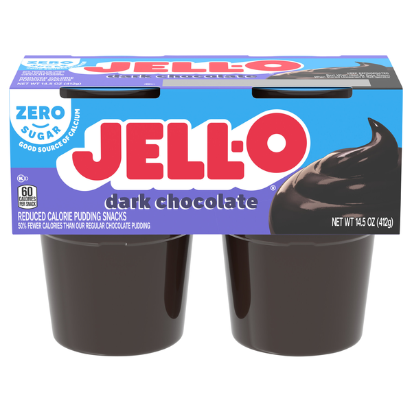 Jell-O Zero Sugar Dark Chocolate Pudding Snack Cups - 4 ct