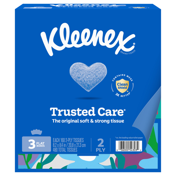 Kleenex Trusted Care Facial Tissues 2-Ply White 160 ct ea - 3 pk