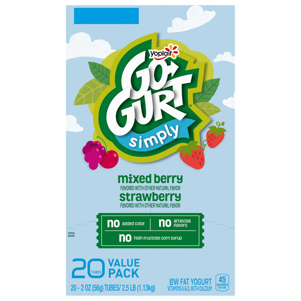 Yoplait Go-GURT Simply Low Fat Strawberry & Mix Berry Yogurt Tubes - 20 ct