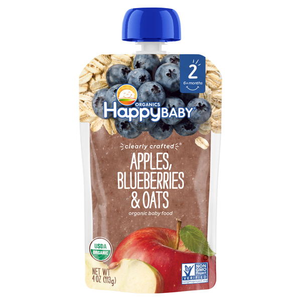Happy Baby Organics 2 Baby Food Apples Blueberries & Oats