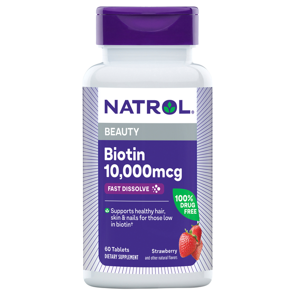 Natrol Biotin Beauty Maxium Strength 10000 mcg Tablets Strawberry