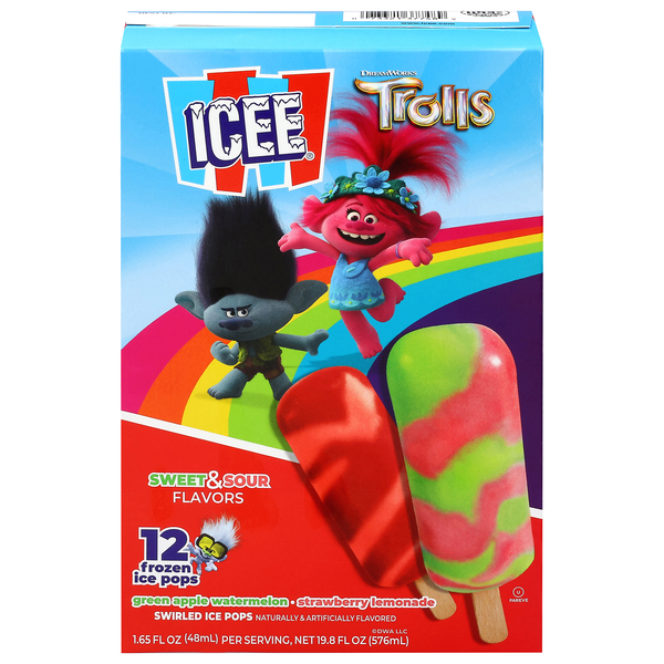 ICEE DreamWorks Trolls Sweet & Sour Flavors Swirled Ice Pops - 12 ct