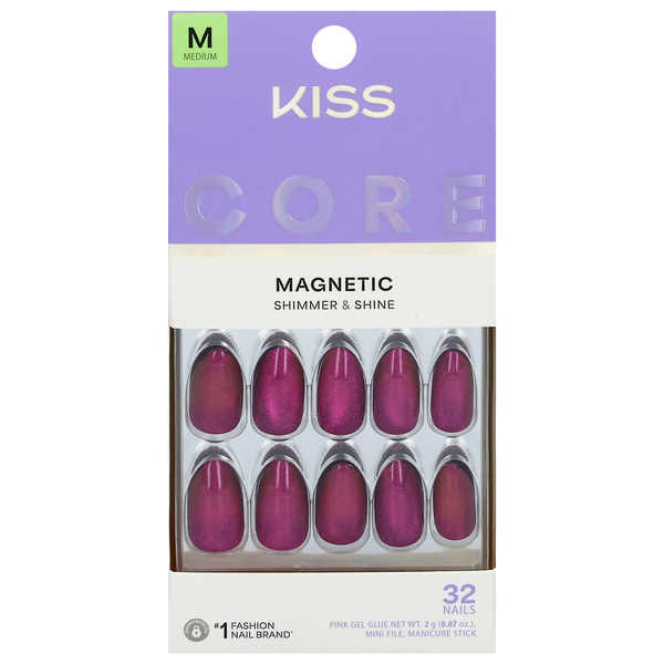 Kiss Core Magnetic French Nails Medium Length Glittering