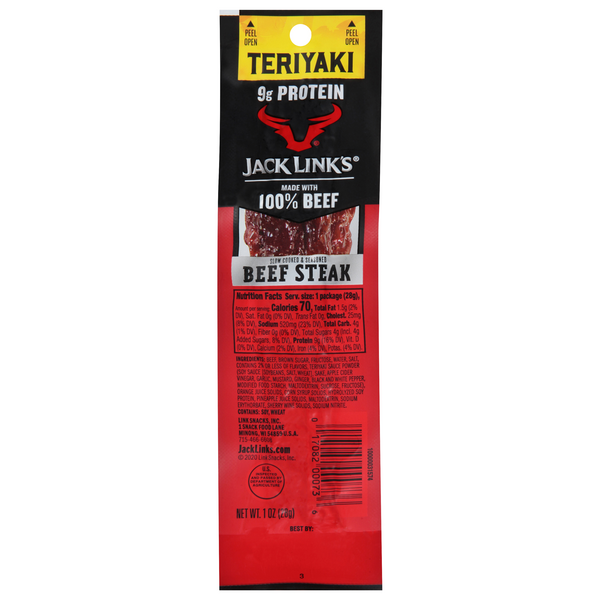 Jack Link's Teriyaki 9g Protein Beef Steak Strip