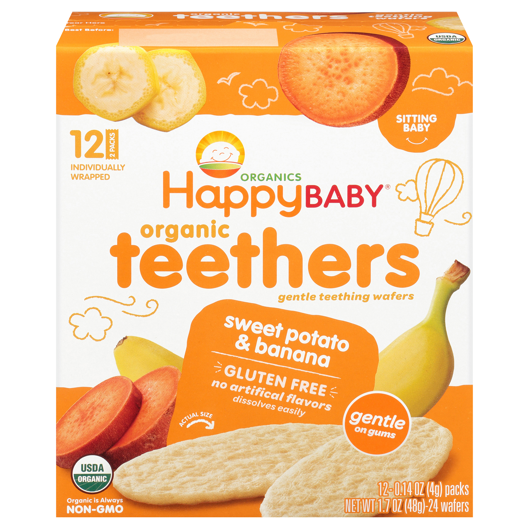 Happy Baby Happy Baby Organics Sweet Potato & Banana Teething Wafers - 12 ct