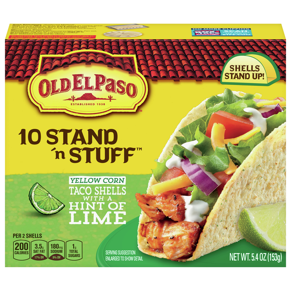 Old El Paso Stand 'N Stuff White Corn Taco Shells w/Hint of Lime - 10 ct