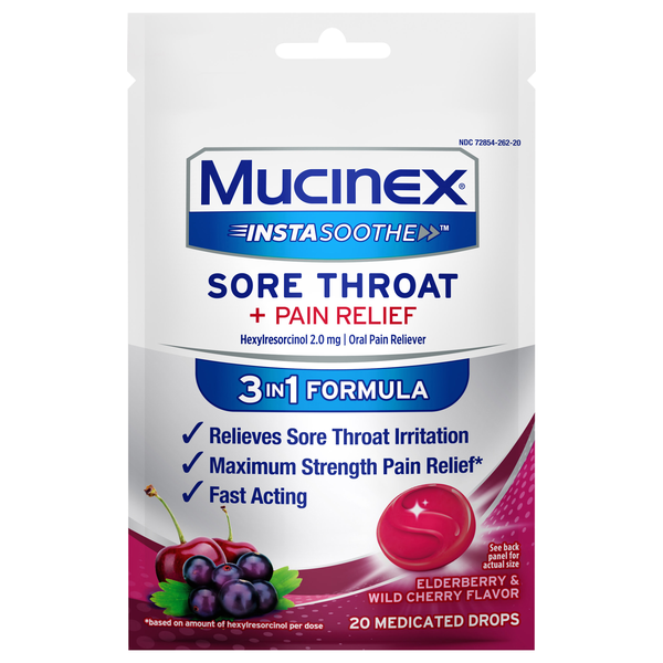 Mucinex InstaSoothe Elderberry & Wild Cherry Sore Throat Medicated Drops