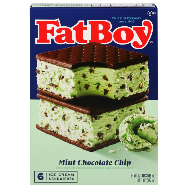 FatBoy Mint Chocolate Chip Ice Cream Sandwiches - 6 ct