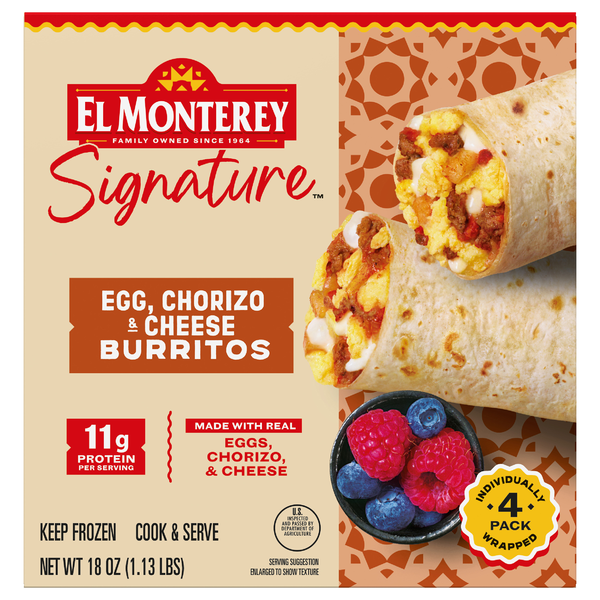 El Monterey Signature Egg Chorizo & Cheese Breakfast Burritos - 4 ct