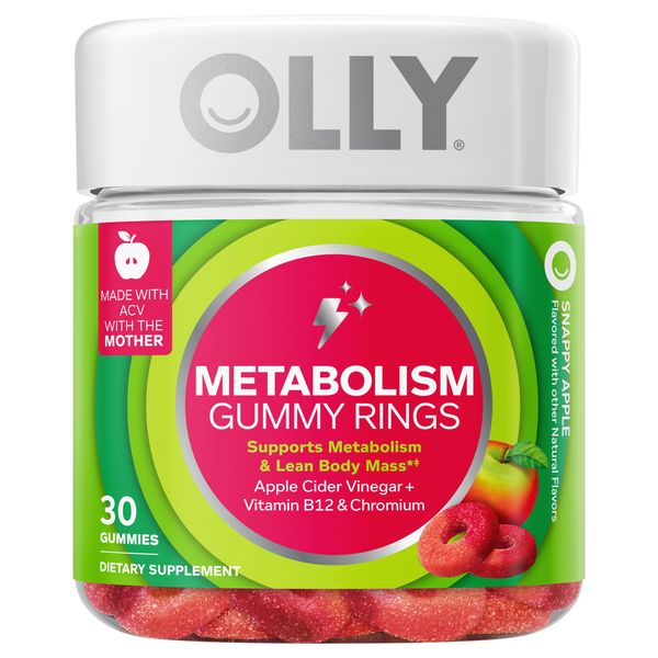 OLLY Metabolism Apple Cider Vinegar + B12 Snappy Apple Gummy Rings