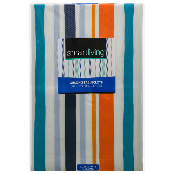 Smart Living Oblong Summer Tablecloth Orange & Blue Stripes 52 x 70 Inch