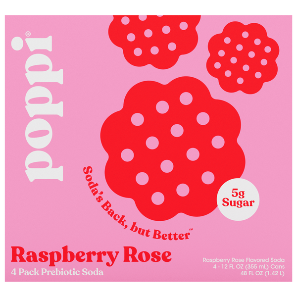 Poppi Raspberry Rose Prebiotic Soda - 4 pk