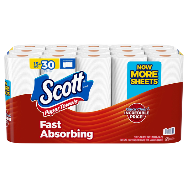 Scott Fast Absorbing 1-Ply Paper Towels - 15 ct
