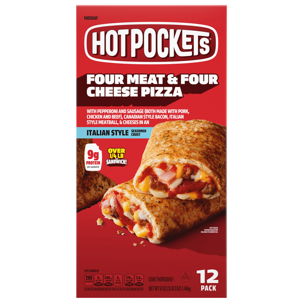 HOT POCKETS 4 Meat & 4 Cheese Pizza Garlic Buttery Crust Sandwiches 12 ct