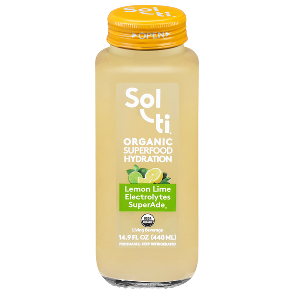 Sol-ti Organic Superfood Hydration Lemon Lime Living Beverage Refrigerated