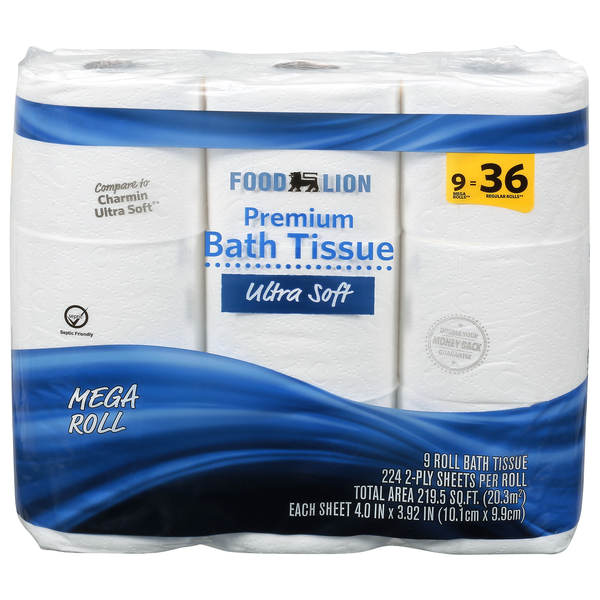 Food Lion Premium Ultra Soft Mega Roll 2-Ply Toilet Paper - 9 ct