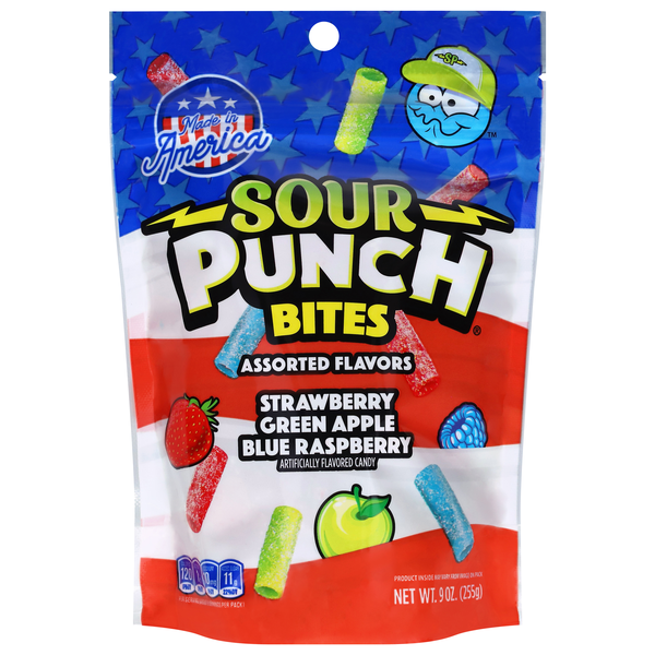 Sour Punch Bites Strawberry Green Apple & Blue Raspberry Chewy Candy