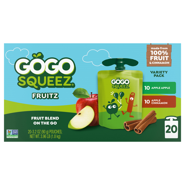GoGo squeeZ Apple & Apple Cinnamon Applesauce Pouches Family Size - 20 ct