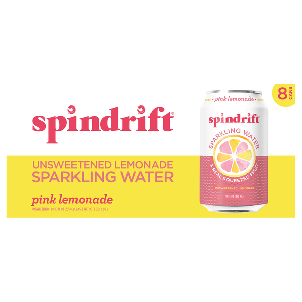 Spindrift Unsweetened Pink Lemonade Sparkling Water - 8 pk