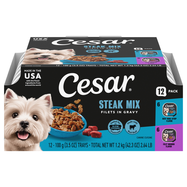 CESAR Filets in Gravy Mignon/NY Strip Variety Adult Wet Dog Food - 12 ct