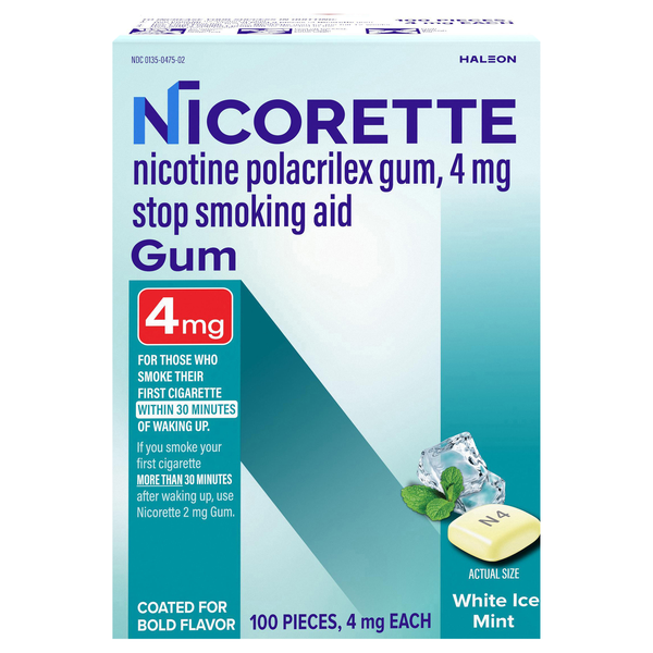 Nicorette Gum Stop Smoking Aid 4mg White Ice Mint