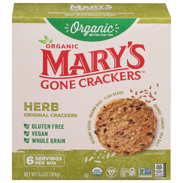 Mary's Gone Crackers Organic Gluten Free Herb Plant-Based Crackers