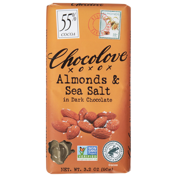 Chocolove Gluten Free Almonds/Sea Salt Dark Chocolate Candy Bar 55% Cocoa