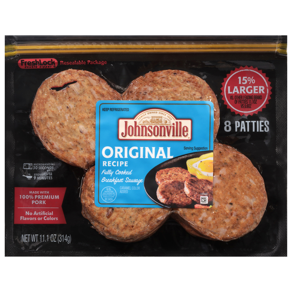 Johnsonville Fully Cooked Original Pork Breakfast Sausage Patties - 8 ct
