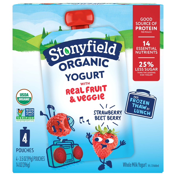 Stonyfield Organic Whole Milk Strawberry Beet Berry Yogurt Pouch - 4 ct