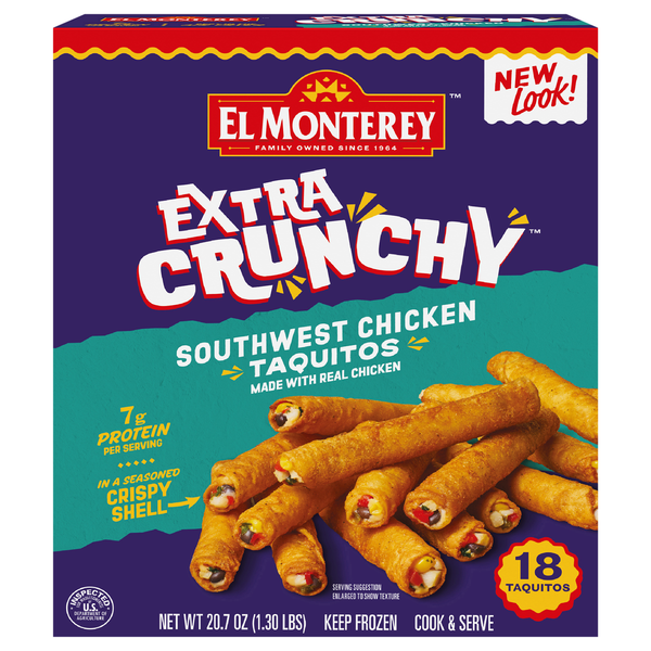 El Monterey Extra Crunchy Southwest Chicken Taquitos - 18 ct Frozen