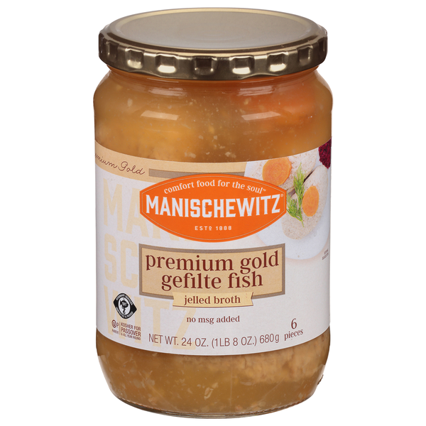 Save on Manischewitz Premium Gold Gefilte Fish in Jelled Broth Kosher