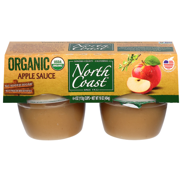 North Coast Organic No Sugar Added Applesauce Cups - 4 ct