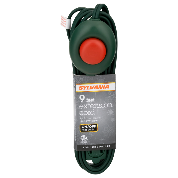 Sylvania Indoor Extension Cord Green with On/Off Foot Switch 9 Feet