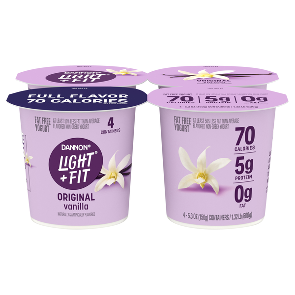 Dannon Light + Fit Fat Free Original Vanilla Yogurt Cups - 4 ct