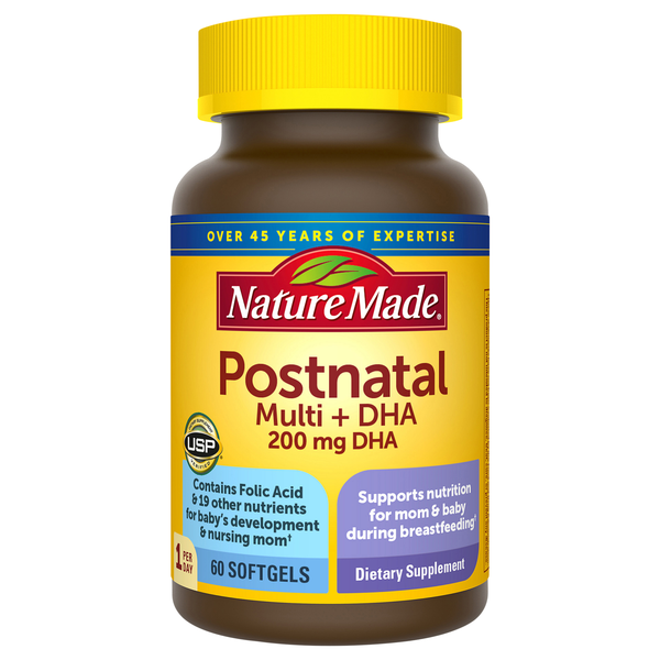 Nature Made Postnatal Multi + DHA 200 mg DHA Dietary Supplement Softgels