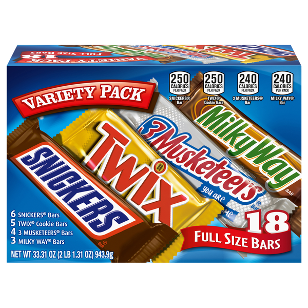 Mars Wrigley Chocolate Candy Bars Full Size Variety Pack - 18 ct