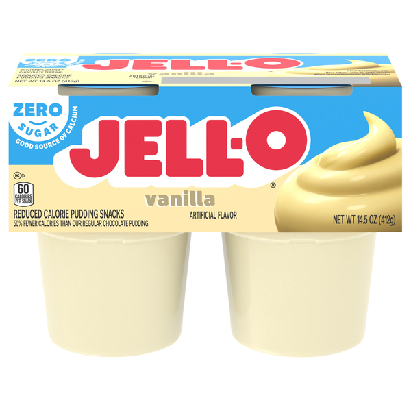 Jell-O Zero Sugar Vanilla Pudding Snack Cups - 4 ct