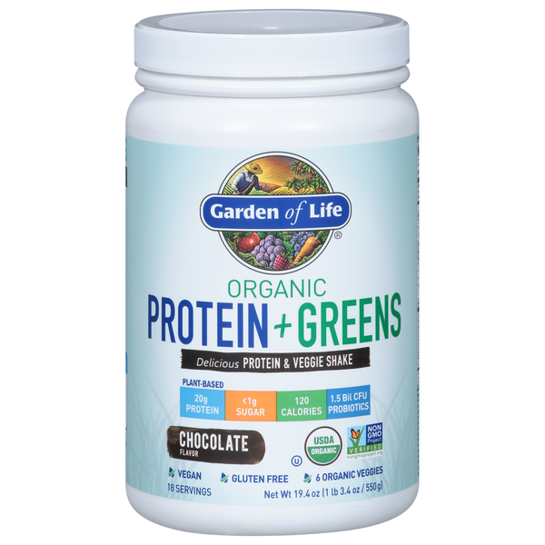 Garden of Life Organic Protein + Greens Chocolate 20g Protein Powder