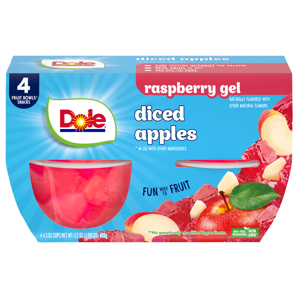 Dole Diced Apples in Raspberry Gel Cups - 4 ct