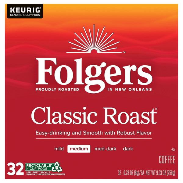 Folgers Classic Roast Medium Roast K-Cup Coffee Pods