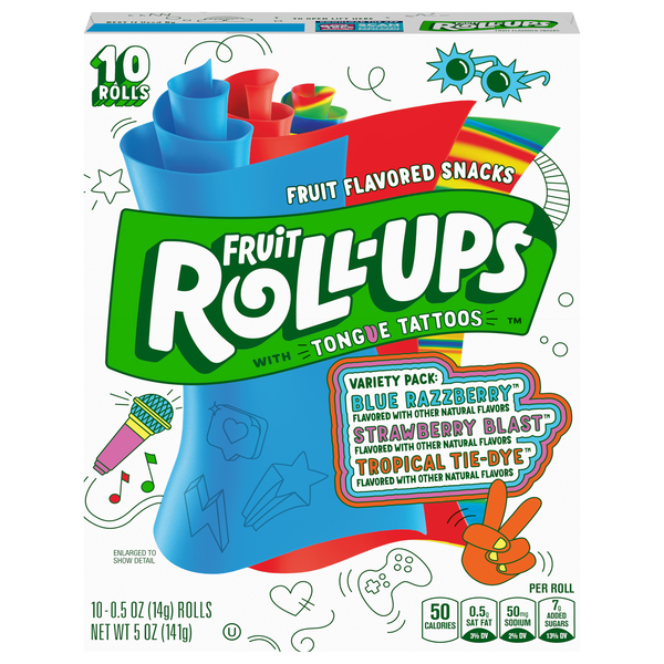 Fruit Roll-Ups Fruit Snacks Tongue Tattoos Variety Pack - 10 ct