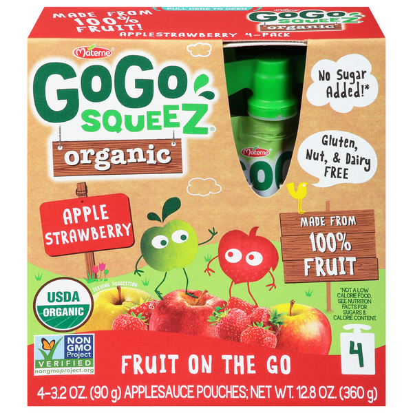 GoGo squeeZ Organic Apple Strawberry Applesauce Pouches - 4 ct