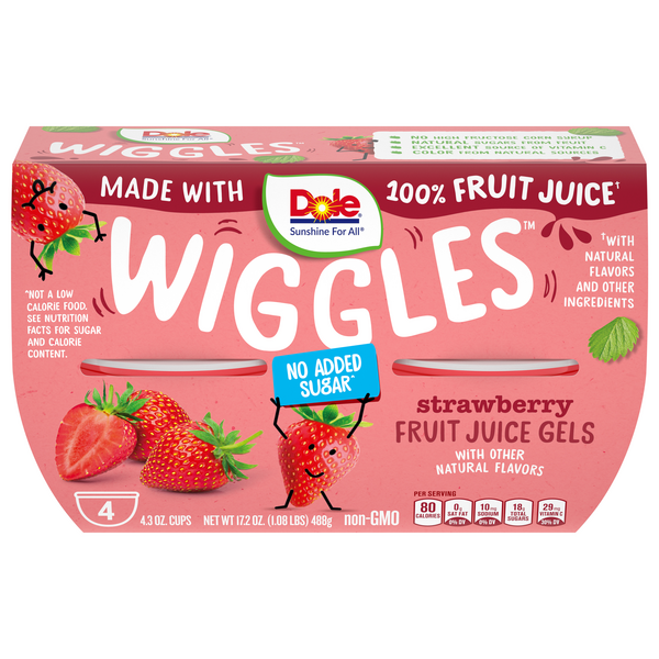 Dole Wiggles Fruit Juice Gels Cups Strawberry - 4 ct