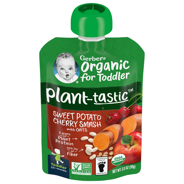Gerber Organic Toddler Plant-tastic Sweet Potato Cherry Smash with Oats