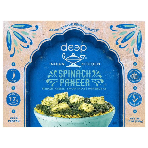 Deep Indian Kitchen Vegetarian Meat-Free Mild Spinach Paneer Frozen Meal