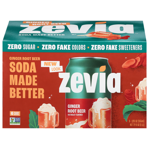 Zevia Zero Sugar Ginger Root Beer Soda - 6 pk